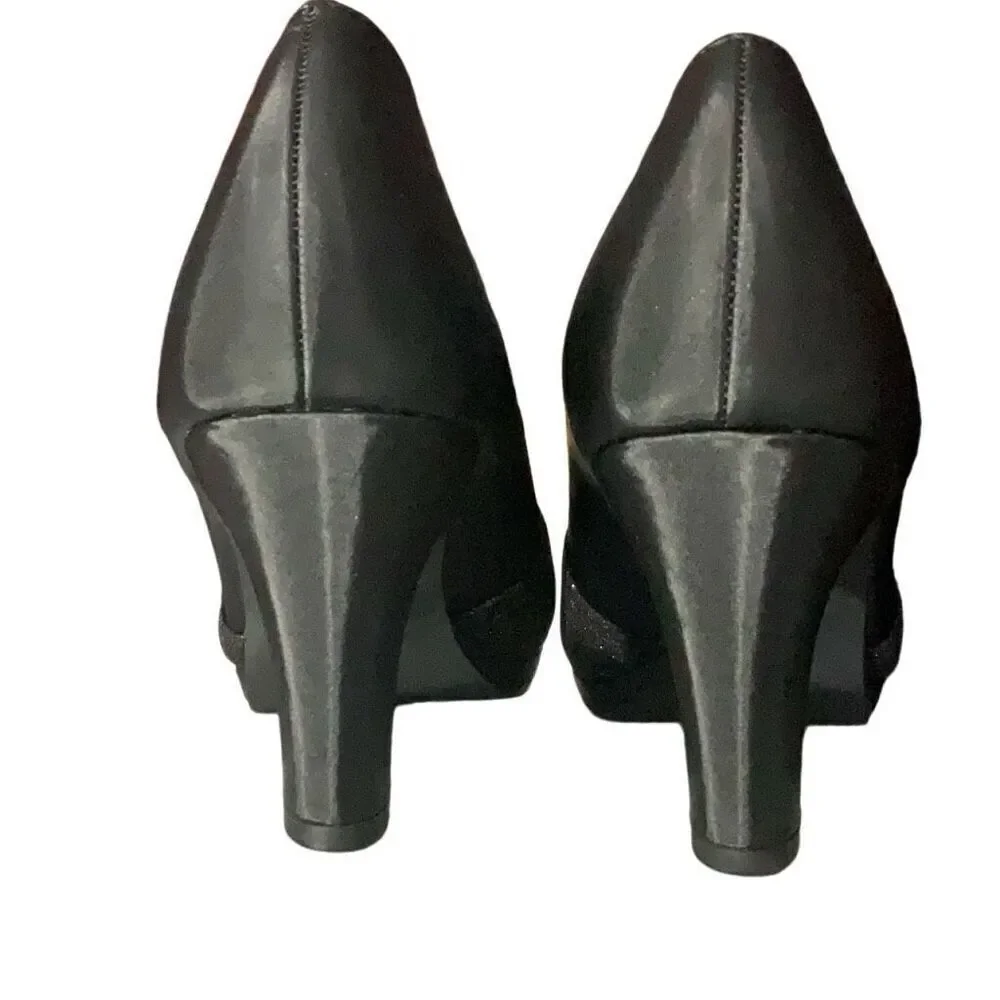 Easy Street Alive 5 Black Satin Glitter Peep Toe Womens Pumps Party Size 9.5 NEW - Picture 5 of 8